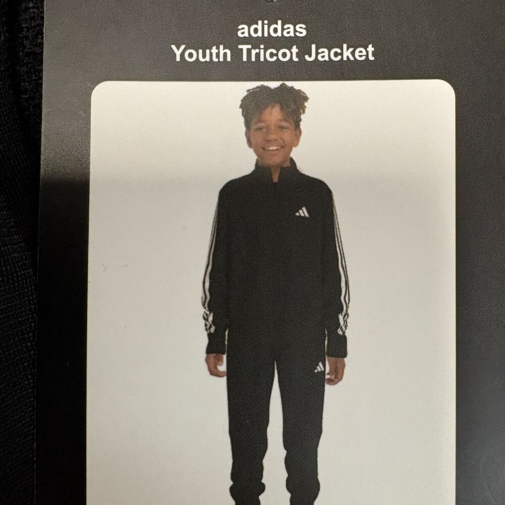 Adidas Youth Tricot Jacket Black Size M 10/12 Full Zip Activewear K1170 - Picture 6 of 9